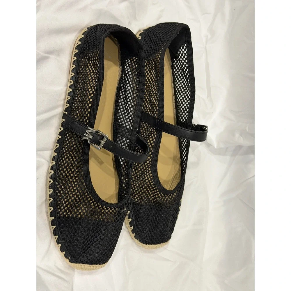 Michael Kors Black Mesh‎ Mary Jane Espadrille Flats MK Logo 10 Resortwear 106-09